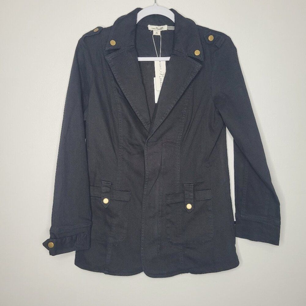 Simply Noelle black zip front pockets classic fall cotton timeless jacket xs NWT